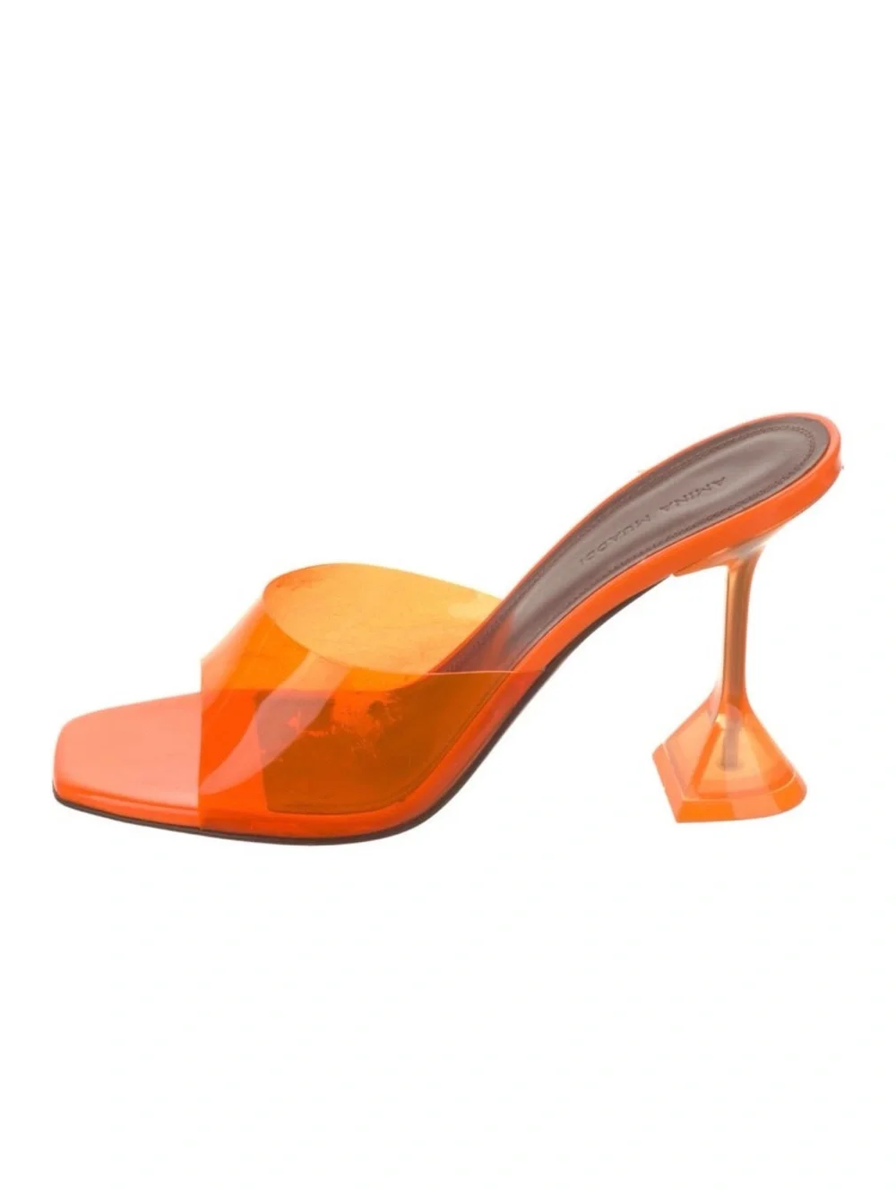 Amina Muaddi Orange Clear Strap Slide Heels
